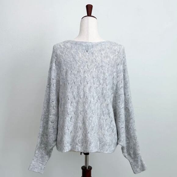 Express Pointelle Knit Grey Dolman Sleeve Sweater - Picture 8 of 10